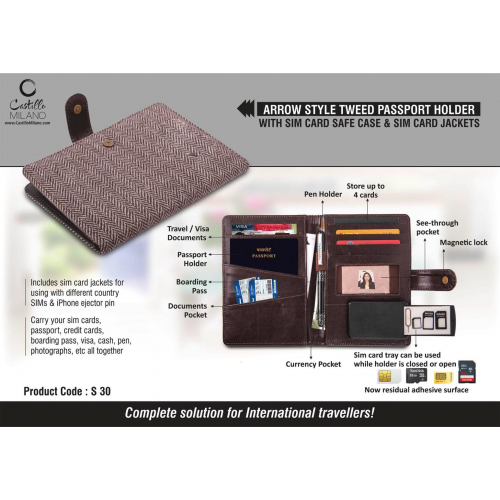 Arrow style Tweed Passport holder with Sim Card Safe Case & Sim Card Jackets