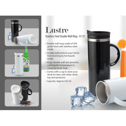 Lustre Stainless steel Double wall mug (425 ml approx) - H137