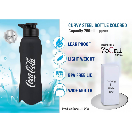 Curvy steel bottle Colored | Capacity 750ml - H233