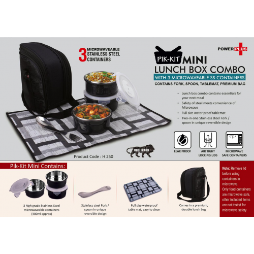 PIK-KIT mini: Lunch box combo with Microwaveable SS containers - H250