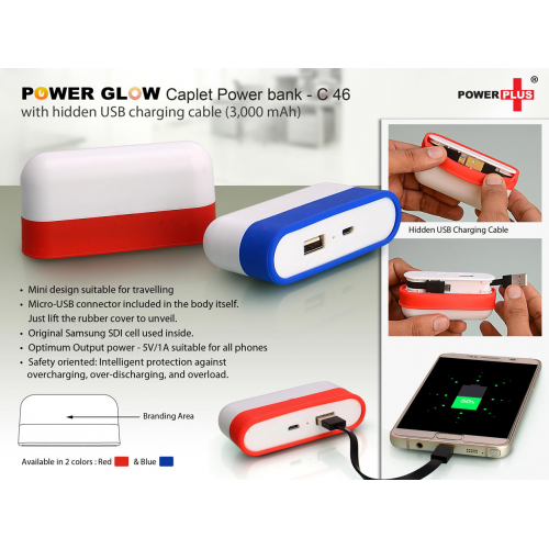 Caplet Power bank with hidden wire (3,000 mAh) - C46