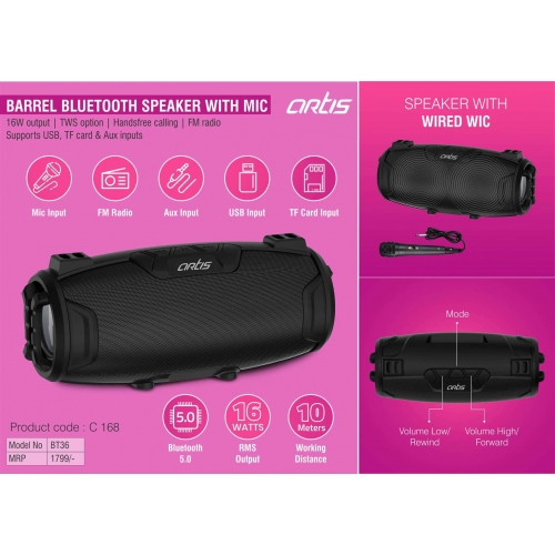 Artis Barrel Bluetooth speaker with Mic - C168