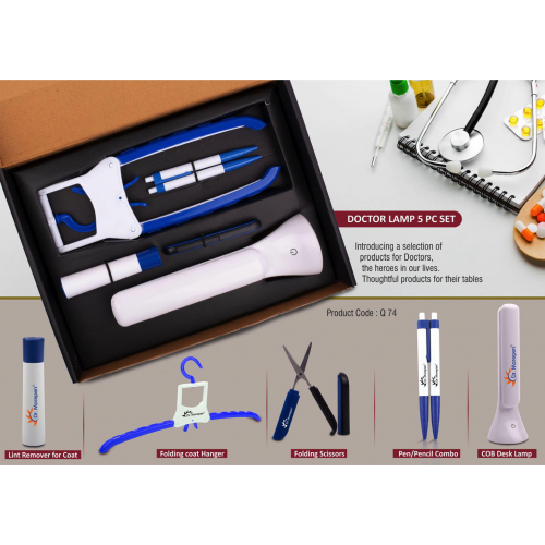 Doctor Lamp Set Folding Coat Hanger Lint Remover Folding Scissors Pen Pencil Combo COB Desk Lamp 5 Pc Set - Blue - Q74