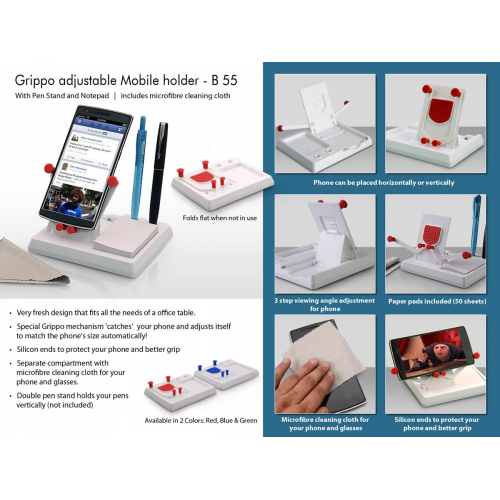 Grippo Mobile Holder With Angle Adjustment, Pen Stand, And Notepad - B55