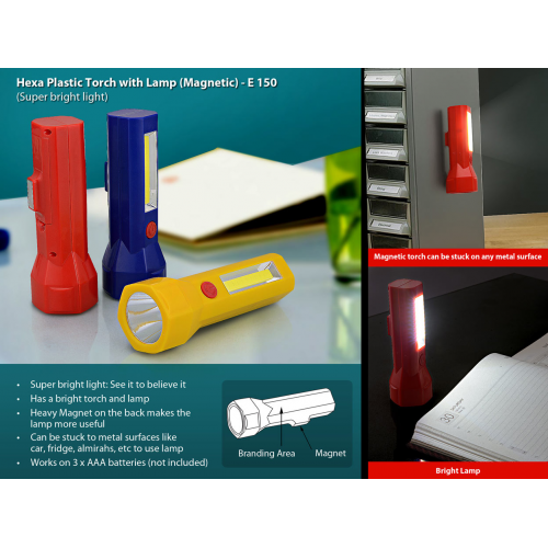 Hexa plastic torch with lamp (magnetic) - E150