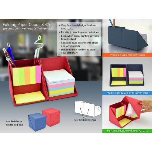 Folding Paper Cube In Color (With Memopad And Tumbler) - B47C