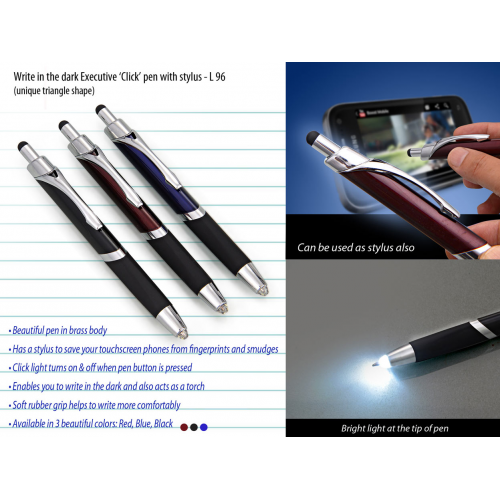 Write in the dark executive 'Click' pen with stylus (brass body) (Triangle shape) - L96