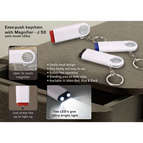 Double LED Ezee-push keychain with Magnifier - J50