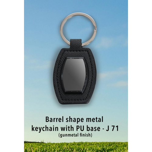 Barrel shape metal keychain with PU base (gunmetal finish) - J71