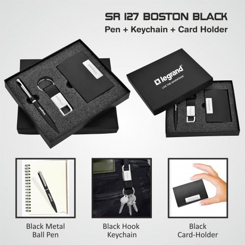 Black Visiting card holder with pen and key chain set SR-127