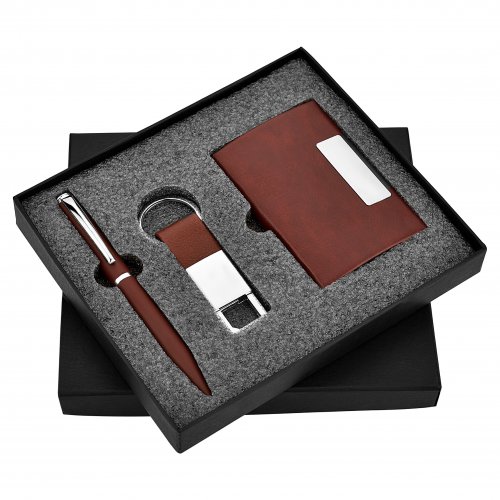 Brown Visiting card holder with pen and key chain set SR-126
