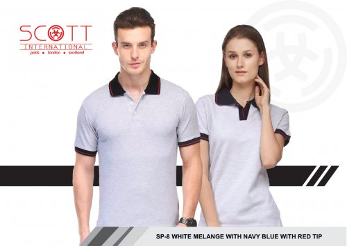 Scott White Melange with Navy Blue with Red Tip