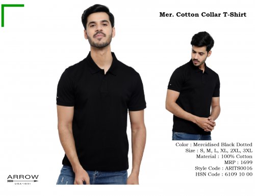 Arrow Mercerised Cotton Collar T shirt Black ARITS0016