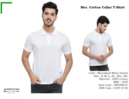 Arrow Mercerised Cotton Collar T shirt White ARITS0014