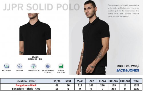 Jack and Jones JJPR Solid Polo T Shirt Black