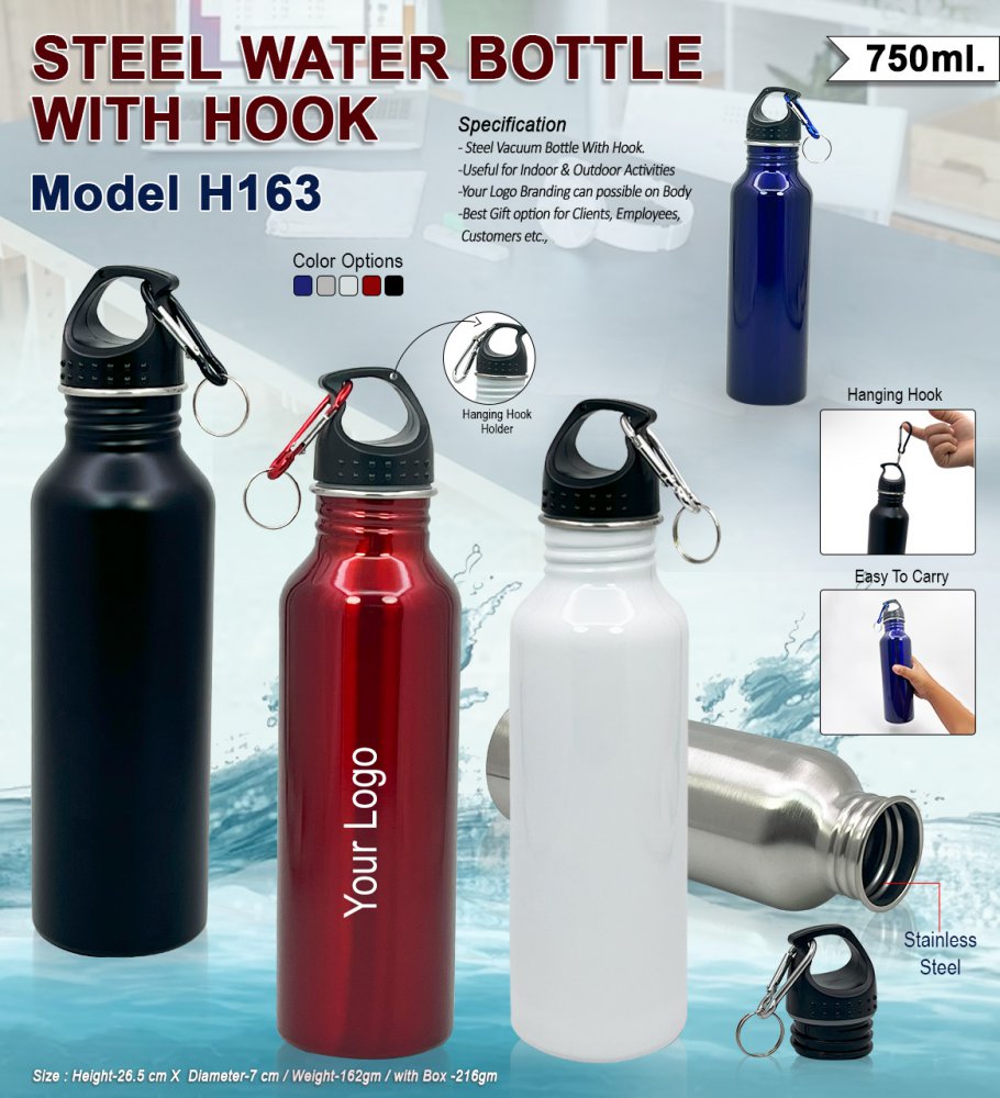 Steel Water Bottle With Hook H-163