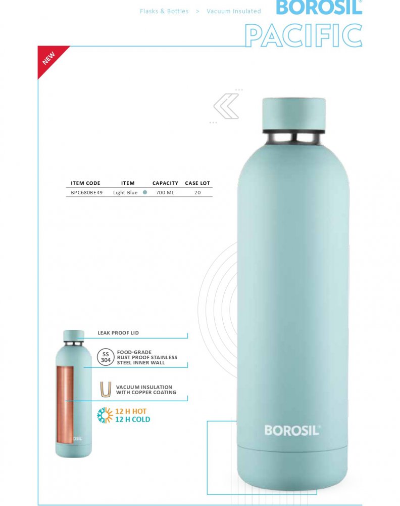 Borosil Stainless Steel Double wall Pacific bottle 700 ml