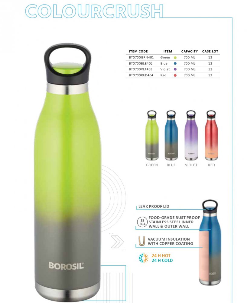 Borosil Colourcrush 700 ml Flask
