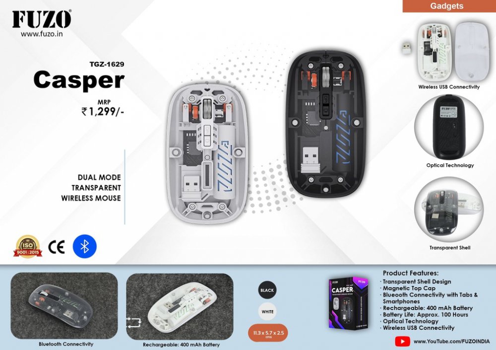 Fuzo Casper Dual Mode Transparent Wireless Mouse TGZ-1629