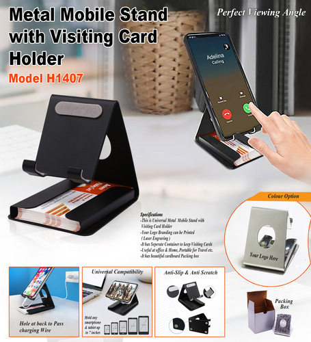 Metal Mobile Stand with Card Holder Silver H-1407